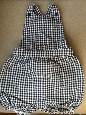 Baby Girl Navy Blue Gingham Bubble Romper